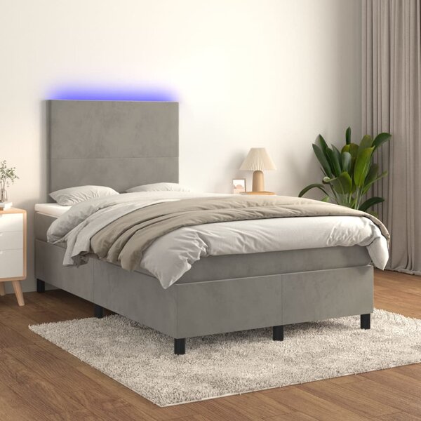 Box spring postel s matrací a LED světle šedá 120x200 cm samet 3135993