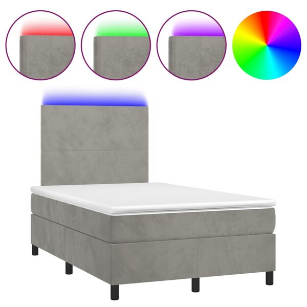 Box spring postel s matrací a LED světle šedá 120x200 cm samet 3135993