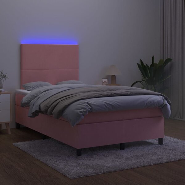 Box spring postel s matrací a LED růžová 120x200 cm samet 3135998