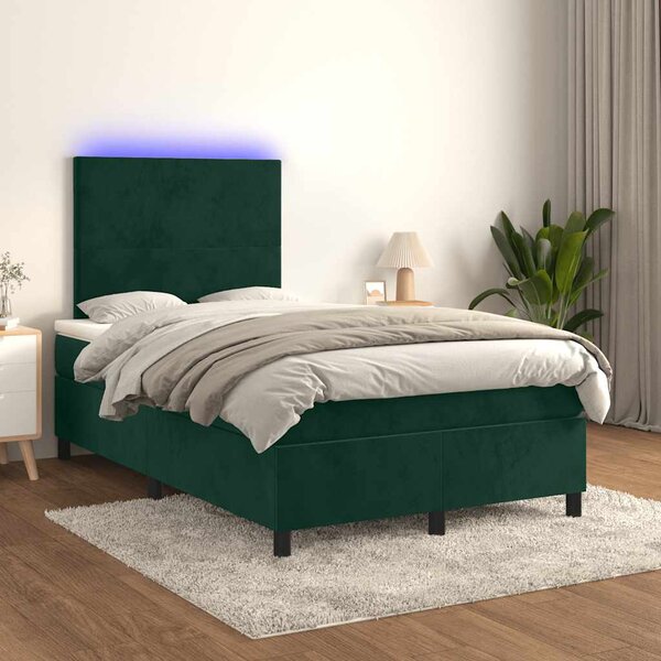 Box spring postel s matrací a LED tmavě zelená 120x200 cm samet 3135996