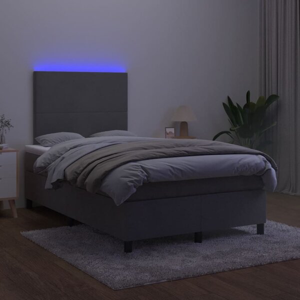 Box spring postel s matrací a LED tmavě šedá 120x200 cm samet 3135994