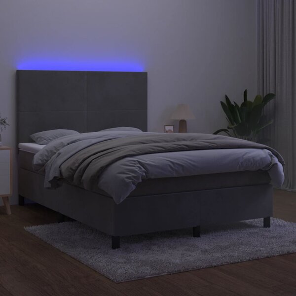 Box spring postel s matrací a LED světle šedá 140x190 cm samet 3135999