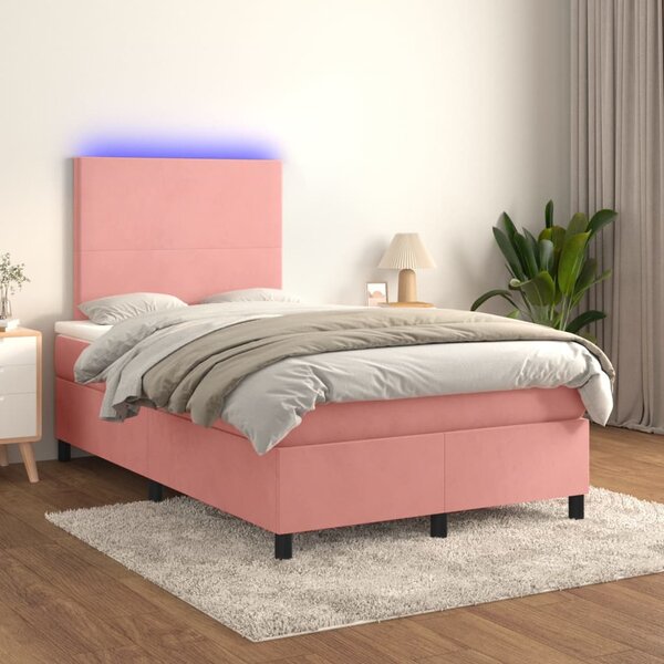 Box spring postel s matrací a LED růžová 120x200 cm samet 3135998