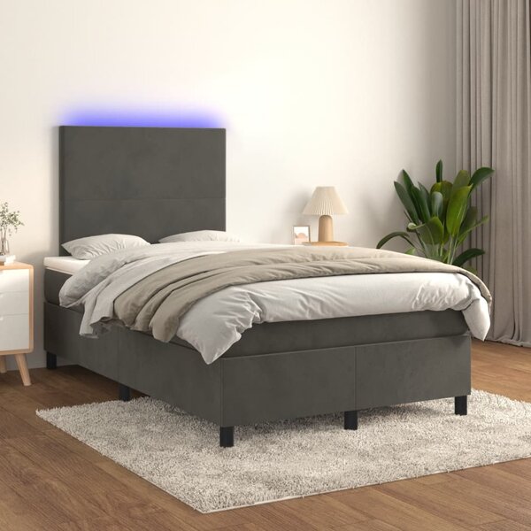 Box spring postel s matrací a LED tmavě šedá 120x200 cm samet 3135994