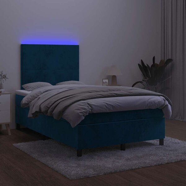 Box spring postel s matrací a LED tmavě modrá 120x200 cm samet 3135997