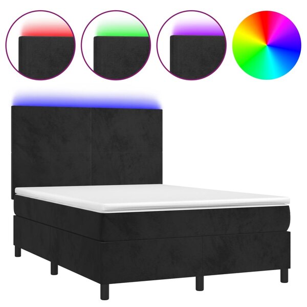 Box spring postel s matrací a LED černá 140x190 cm samet 3136001