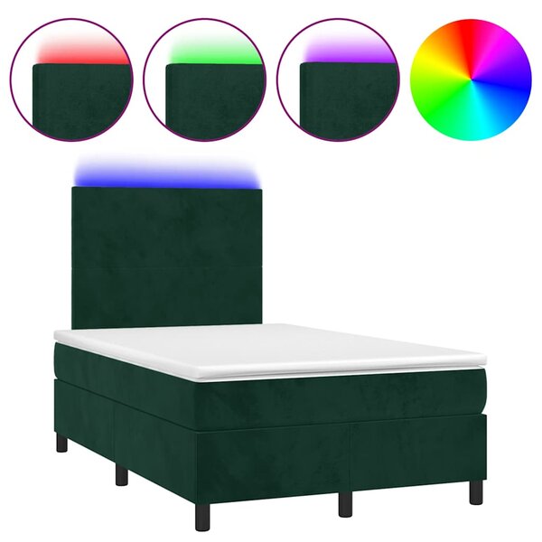 Box spring postel s matrací a LED tmavě zelená 120x200 cm samet 3135996
