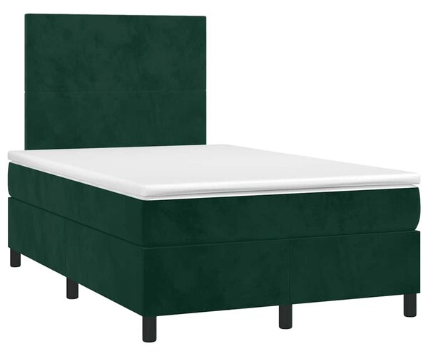 Box spring postel s matrací a LED tmavě zelená 120x200 cm samet 3135996