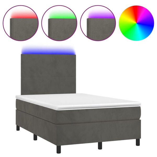 Box spring postel s matrací a LED tmavě šedá 120x200 cm samet 3135994