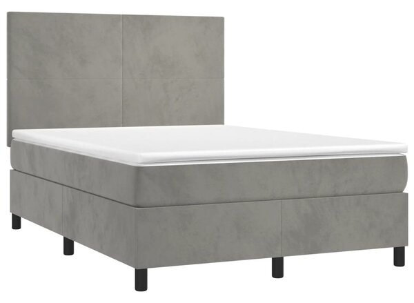 Box spring postel s matrací a LED světle šedá 140x190 cm samet 3135999