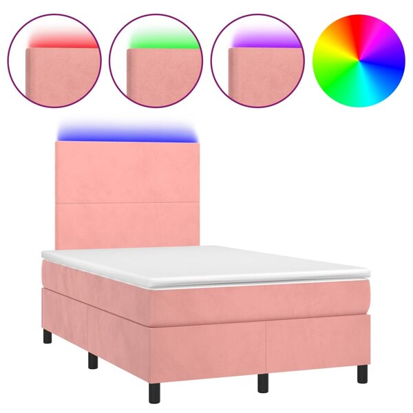 Box spring postel s matrací a LED růžová 120x200 cm samet 3135998