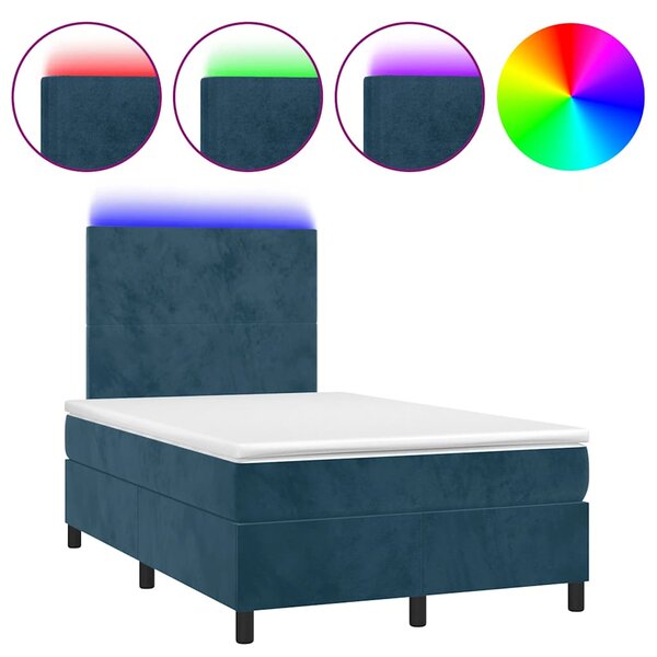 Box spring postel s matrací a LED tmavě modrá 120x200 cm samet 3135997