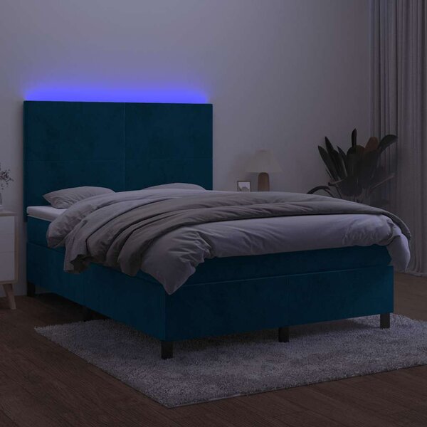 Box spring postel s matrací a LED tmavě modrá 140x190 cm samet 3136003