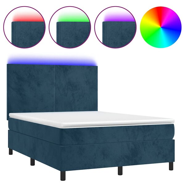 Box spring postel s matrací a LED tmavě modrá 140x190 cm samet 3136003