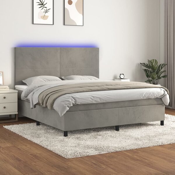 Box spring postel s matrací a LED světle šedá 160x200 cm samet 3136011