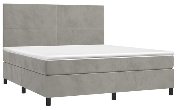 Box spring postel s matrací a LED světle šedá 160x200 cm samet 3136011