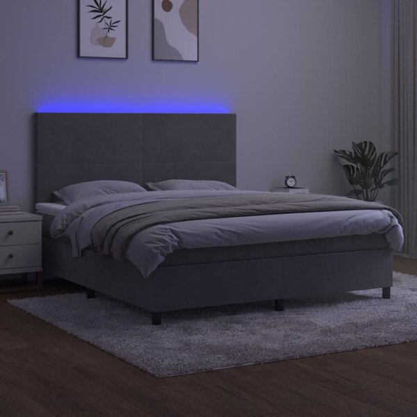 Box spring postel s matrací a LED světle šedá 160x200 cm samet 3136011