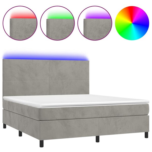 Box spring postel s matrací a LED světle šedá 160x200 cm samet 3136011