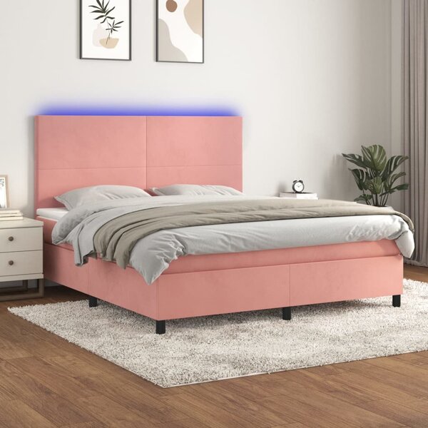 Box spring postel s matrací a LED růžová 160x200 cm samet 3136016