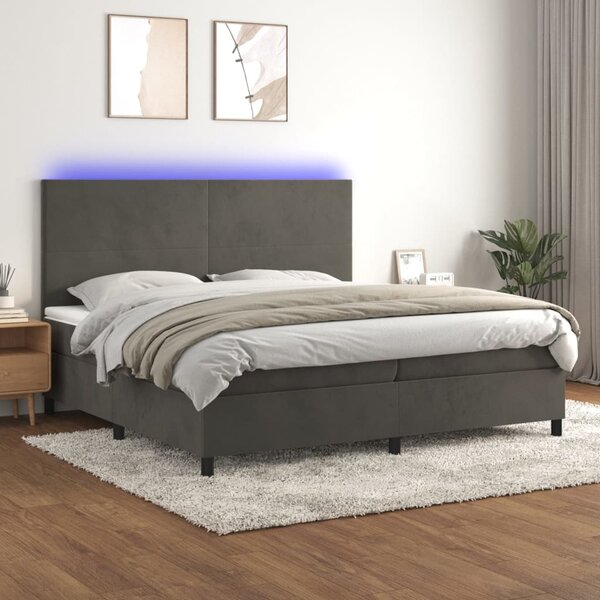 Box spring postel s matrací a LED tmavě šedá 200x200 cm samet 3136024