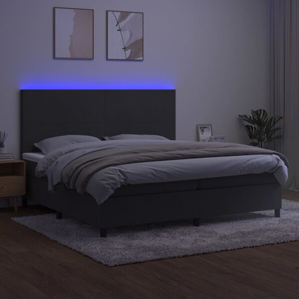 Box spring postel s matrací a LED tmavě šedá 200x200 cm samet 3136024