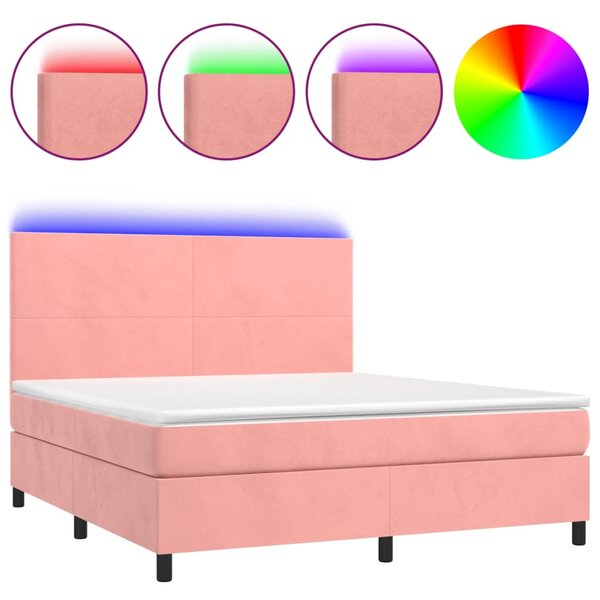 Box spring postel s matrací a LED růžová 160x200 cm samet 3136016