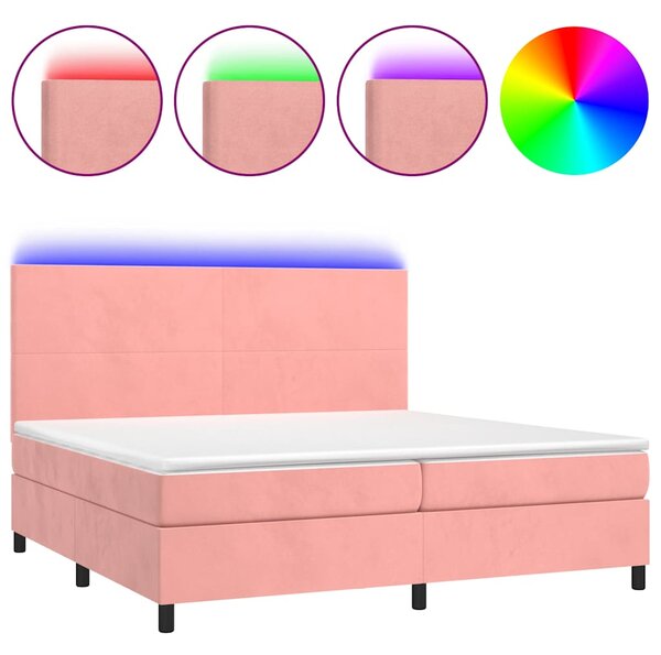 Box spring postel s matrací a LED růžová 200x200 cm samet 3136028