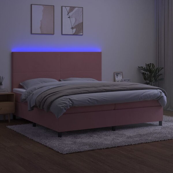 Box spring postel s matrací a LED růžová 200x200 cm samet 3136028
