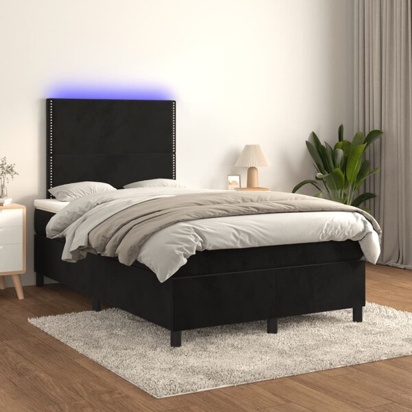 Box spring postel s matrací a LED černá 120x200 cm samet 3136055