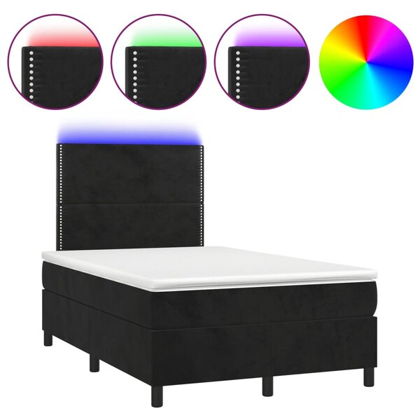 Box spring postel s matrací a LED černá 120x200 cm samet 3136055