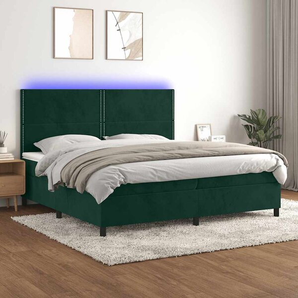 Box spring postel s matrací a LED tmavě zelená 200x200 cm samet 3136086