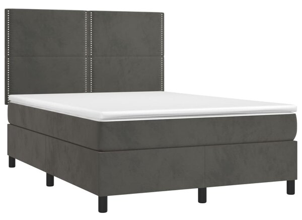 Box spring postel s matrací a LED tmavě šedá 140x200 cm samet 3136066