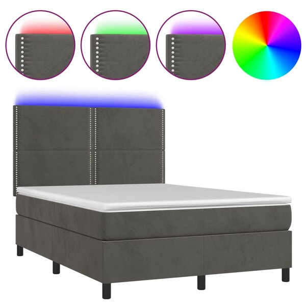 Box spring postel s matrací a LED tmavě šedá 140x200 cm samet 3136066