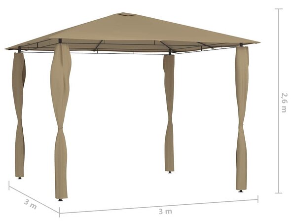 Altán s krytými sloupky 3 x 3 x 2,6 m taupe 160 g/m² 313606