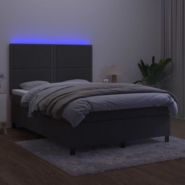 Box spring postel s matrací a LED tmavě šedá 140x200 cm samet 3136066