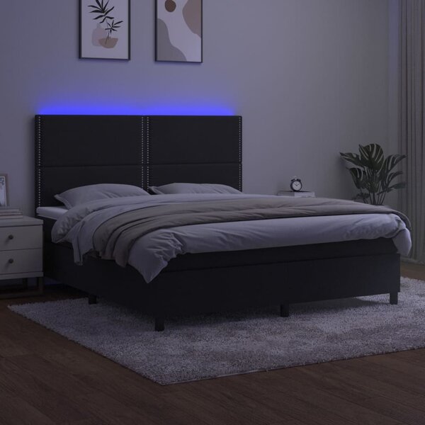 Box spring postel s matrací a LED černá 180x200 cm samet 3136079