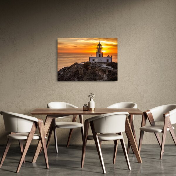 Skleněný obraz majáku při západu slunce (70x50 cm)