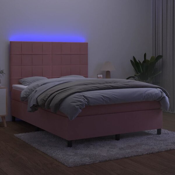 Box spring postel s matrací a LED růžová 140x190 cm samet 3136124