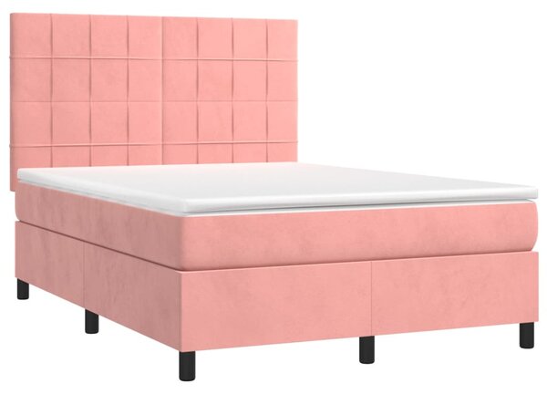 Box spring postel s matrací a LED růžová 140x190 cm samet 3136124
