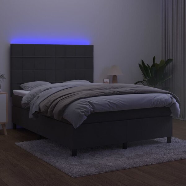Box spring postel s matrací a LED tmavě šedá 140x200 cm samet 3136126
