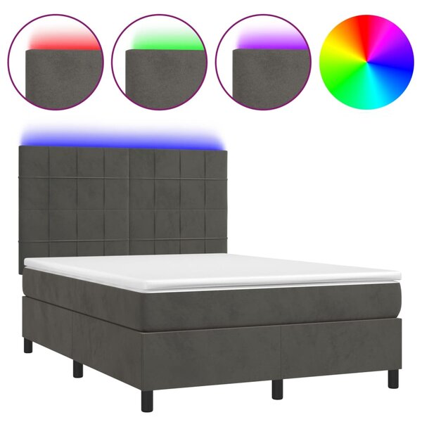 Box spring postel s matrací a LED tmavě šedá 140x200 cm samet 3136126
