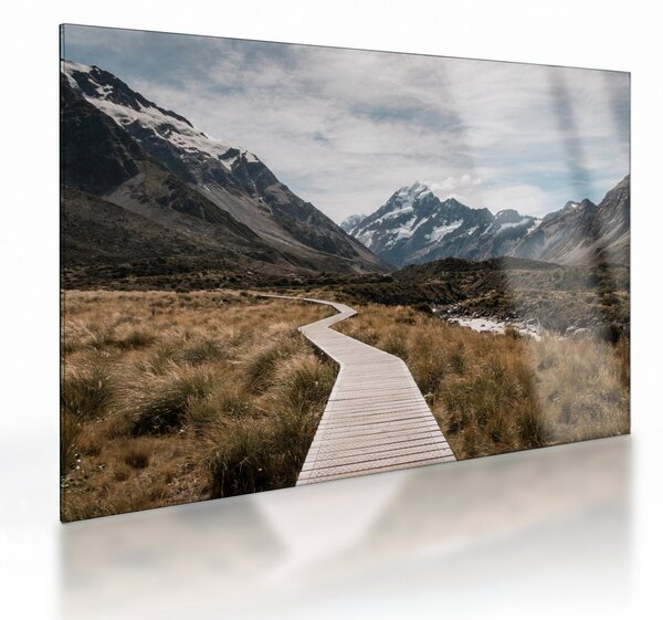 Skleněný obraz - Chodník v údolí hory Mt. Cook (70x50 cm)