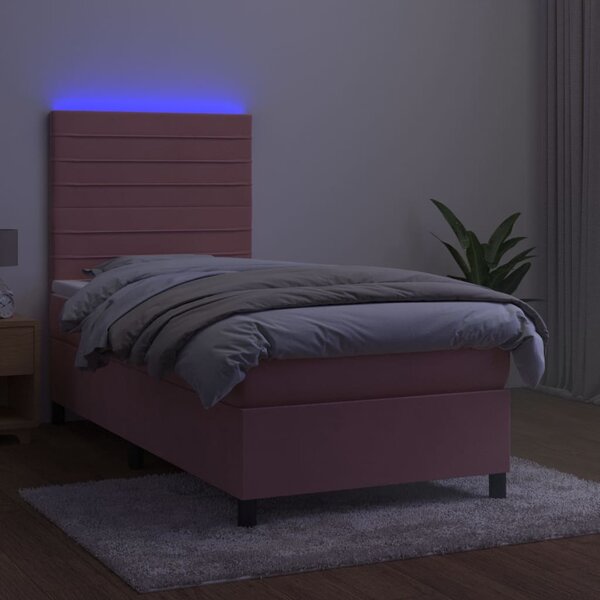 Box spring postel s matrací a LED růžová 80 x 200 cm samet 3136154
