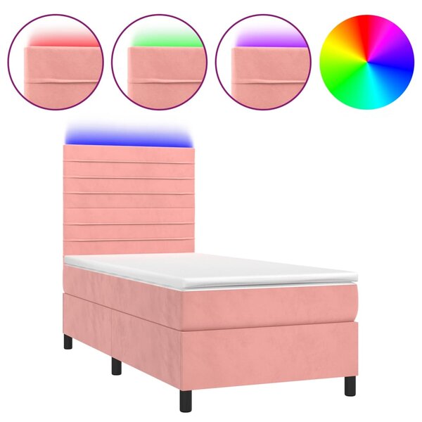 Box spring postel s matrací a LED růžová 80 x 200 cm samet 3136154