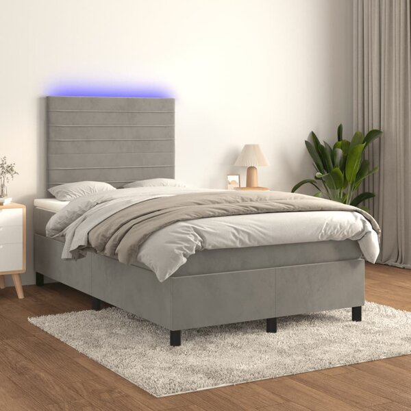 Box spring postel s matrací a LED světle šedá 120x200 cm samet 3136173