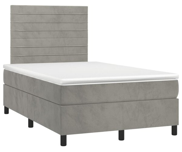 Box spring postel s matrací a LED světle šedá 120x200 cm samet 3136173