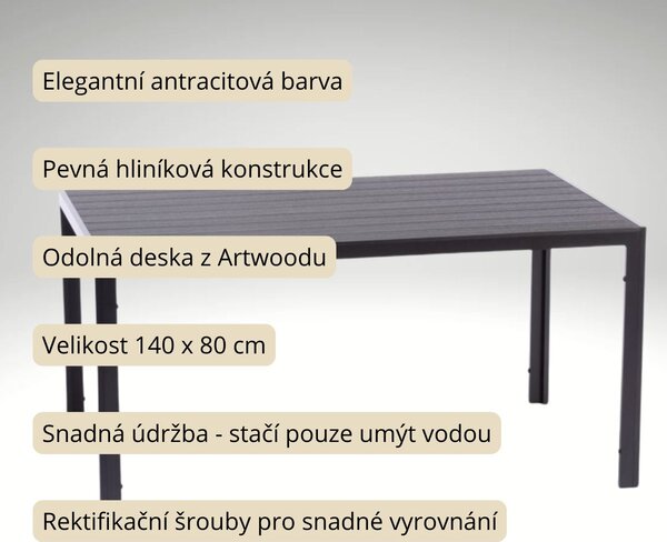 Vikio Zahradní ratanový set 140x80 pro 4 osoby DT255-140 antracit