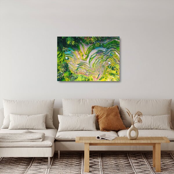 Skleněný obraz rýžových polí z ptačí perspektivy (70x50 cm)