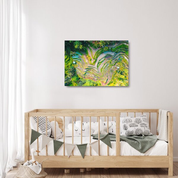 Skleněný obraz rýžových polí z ptačí perspektivy (70x50 cm)