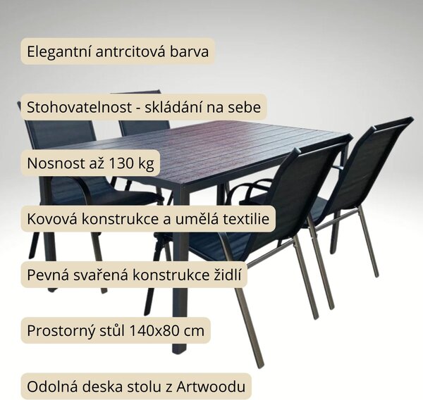 Vikio Venkovní zahradní set 140x80 pro 4 osoby DK302-140 antracit